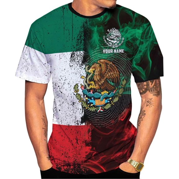 Mostprints Custom Mexico Shirts Personalized Name Mexican 3D Flag Shirt for Men Women Aztec Unisex US Eagle Pride Camisas (S)