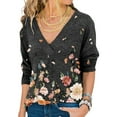 thumbnail image 1 of FASHIONWT Women Long Sleeve Plunging Neckline Graphic Cotton Tunic T-Shirts, 1 of 4