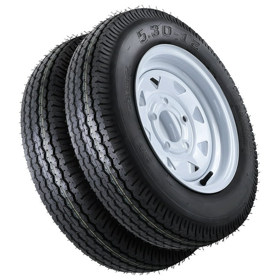 5.30-12 Trailer Tires On Rims (2-Pack) - 5 Lug On 4.5" Bolt Pattern - Load Range C 6PR - Tire Wheel Assembly for Heavy-Duty Utility, Boat Trailers
