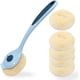thumbnail image 1 of Cepillo para platos de mango largo con 5 cabezales de repuesto y raspador incorporado, cepillo para ollas y sartenes con almohadilla de fibra antiarañazos para limpiar el fregadero, la estufa (azul), 1 of 2