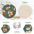 thumbnail image 4 of Yayeee 6 PCS Drink Coasters with Holder Set Woven Absorbent Round Tabletop Hot Pad, Green Floral Orange, 4 of 7