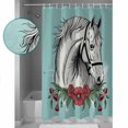 thumbnail image 3 of Retro Cartoon White Horses Shower Curtain for Bathroom, Red Flowers Green Leaf Waterproof Shower Curtains Washable Quick Dry with Hooks Bathtub Curtains 72x72 IN, 3 of 7