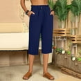 thumbnail image 4 of Baqcunre Workout Shorts Womens Women Fashion Cotton Flax Elastic Long Pants Beach Leisure Trousers Womens Sweatpants Pants For Women Navy L, 4 of 4
