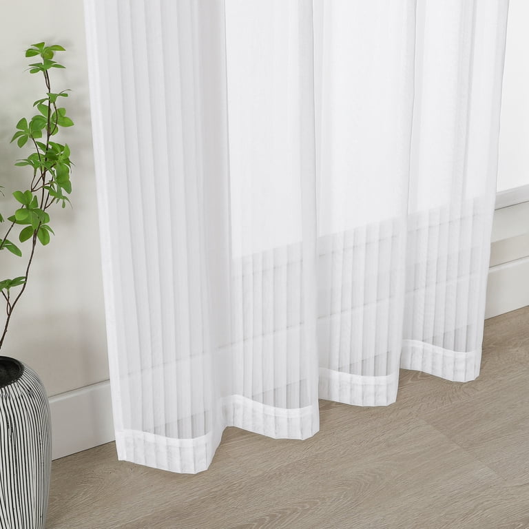 OVZME Luna 108" Striped White Sheer Curtains, 2 Panels photo 5