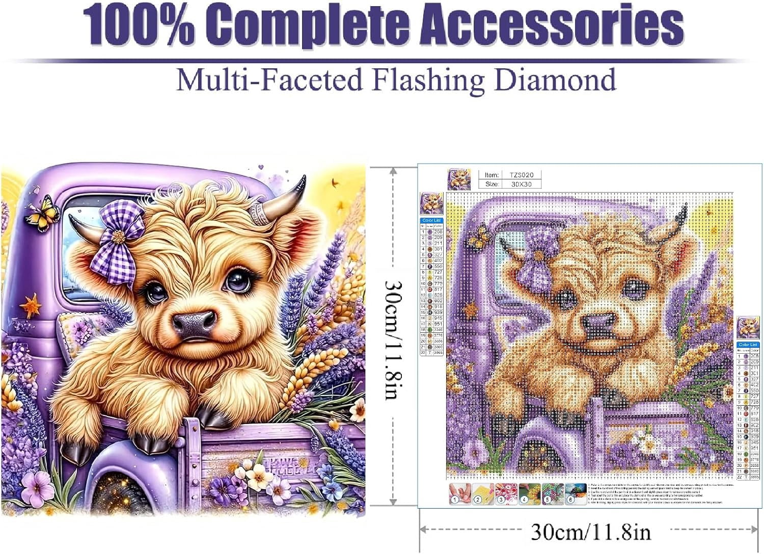 Cow Diamond Art Kits for Adults Beginner,DIY Truck Diamond Painting 5D Round Full Drill Highland Cow Diamond Dots Gem Art Crafts with Tools Animal Crafts for Wall Decor 12x12in