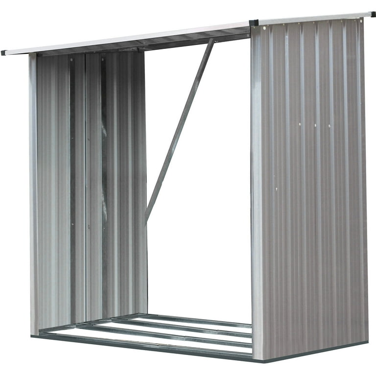 Hanover Indoor/Outdoor Galvanized Steel Woodshed Storage Rack Holds up to 55 Cu. Ft. of Stacked Firewood, Beige Hanover Indoor/Outdoor Galvanized Steel Woodshed Storage Rack Holds up to 55 Cu. Ft. of Stacked Firewood, Beige