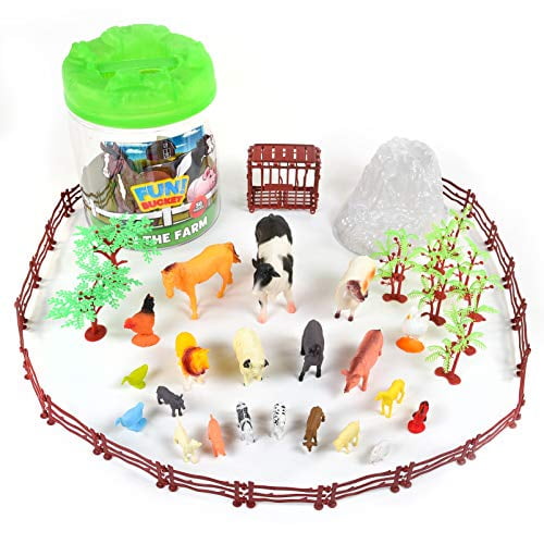 Sunny Days Entertainment Farm Animals Bucket 56 Piece Toy Play Set