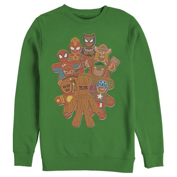 Men's Marvel Christmas Gingerbread Cookie Heroes Sweatshirt Kelly Green Small