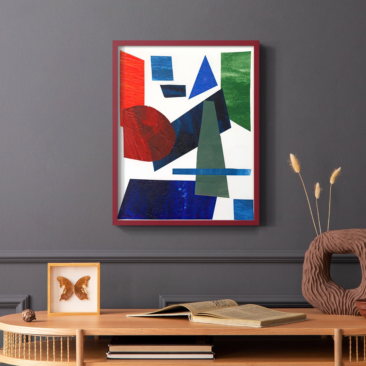 Colorful Shapes III Framed Print in Red Solid Wood Framed Print No Nail Hanging