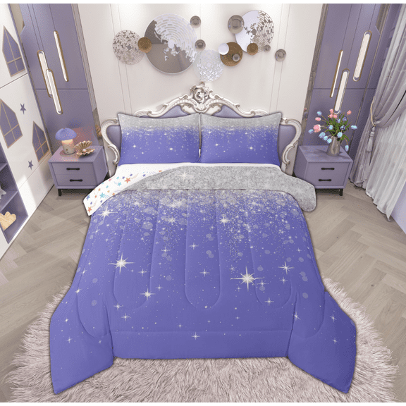 Feelyou Glitter Sequin Print Bedding Comforter Set for Female, Cartoon Dreamy Stars Print Twin Comforter Sets, Modern Fashion Reversible Bedding Set, Lightweight Room Decor, 2 Pieces