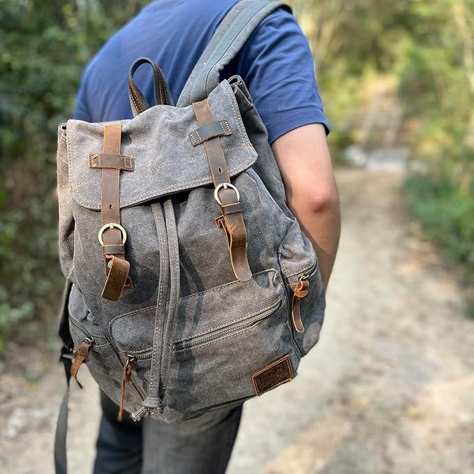 AUGUR High Capacity Canvas Vintage Backpack 35L -  Laptop Compartment, Unisex