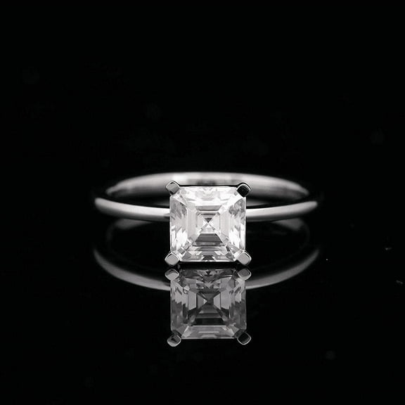 Blue Jewel 1.9 Ct VVS1/D Asscher Cut Lab Created Simulated Diamond Ring - Silver 14K White gold Plated Rings for Her - Solitaire Diamond Ring for Women's - Solo Stone Wedding Diamond Ring for Women's