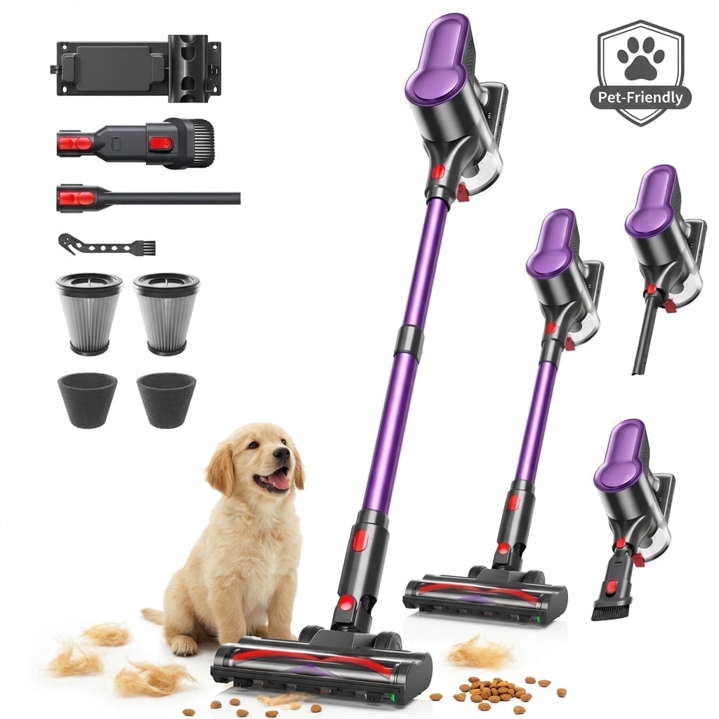 Cordless Vacuum Cleaner, 500W/45Kpa Vacuum Cleaners for Home, 50Mins Stick Vacuum with Anti-Tangle Brush, 3 in 1 Lightweight Wireless Vacuum Rechargeable for Floors Carpet Pet Hair
