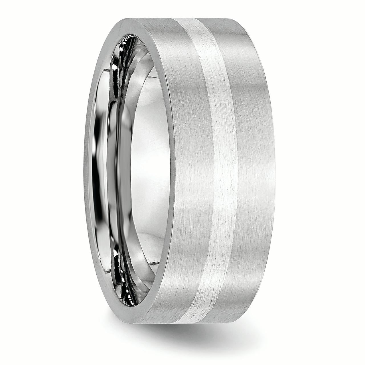 Cobalt and Sterling Silver Inlay Satin 8mm Wedding Band Fine Jewelry Ideal Gifts For Women