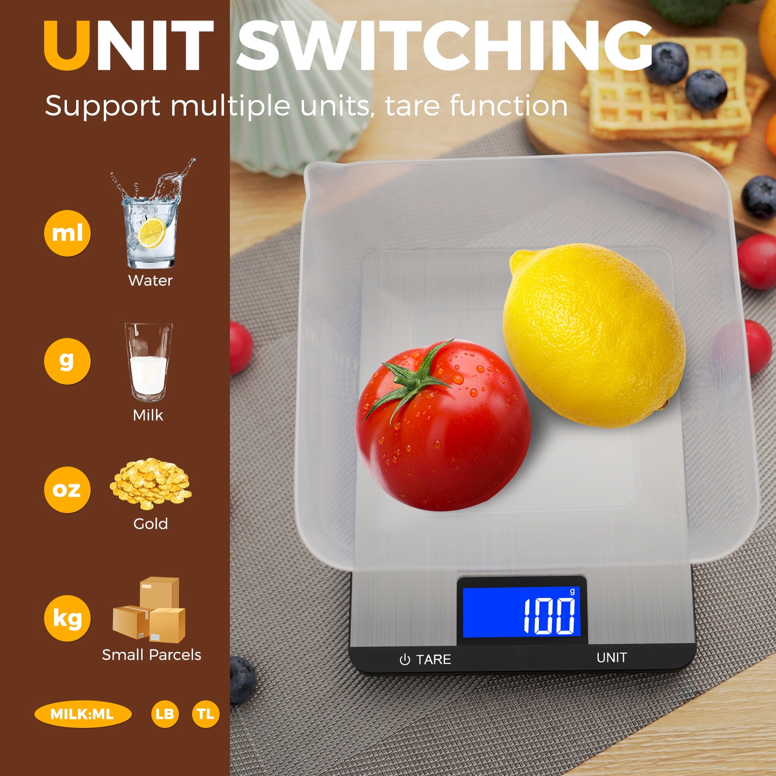 JELLOO 10kg/1g Digital Kitchen Scale High Precision Mini Gram Scale Weight Ounces and Grams for Cooking, Baking 7 Units with Tare Function Food Scale for Coffee, Powder, Pills