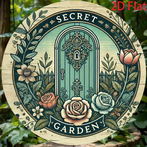 HELLOYOUNG Secret Garden Metal Wall Decor, Floral Tin Sign 8x8 Inch, Vintage 2D Wall Art with Pre-Drilled Holes for Home Bar Cafe
