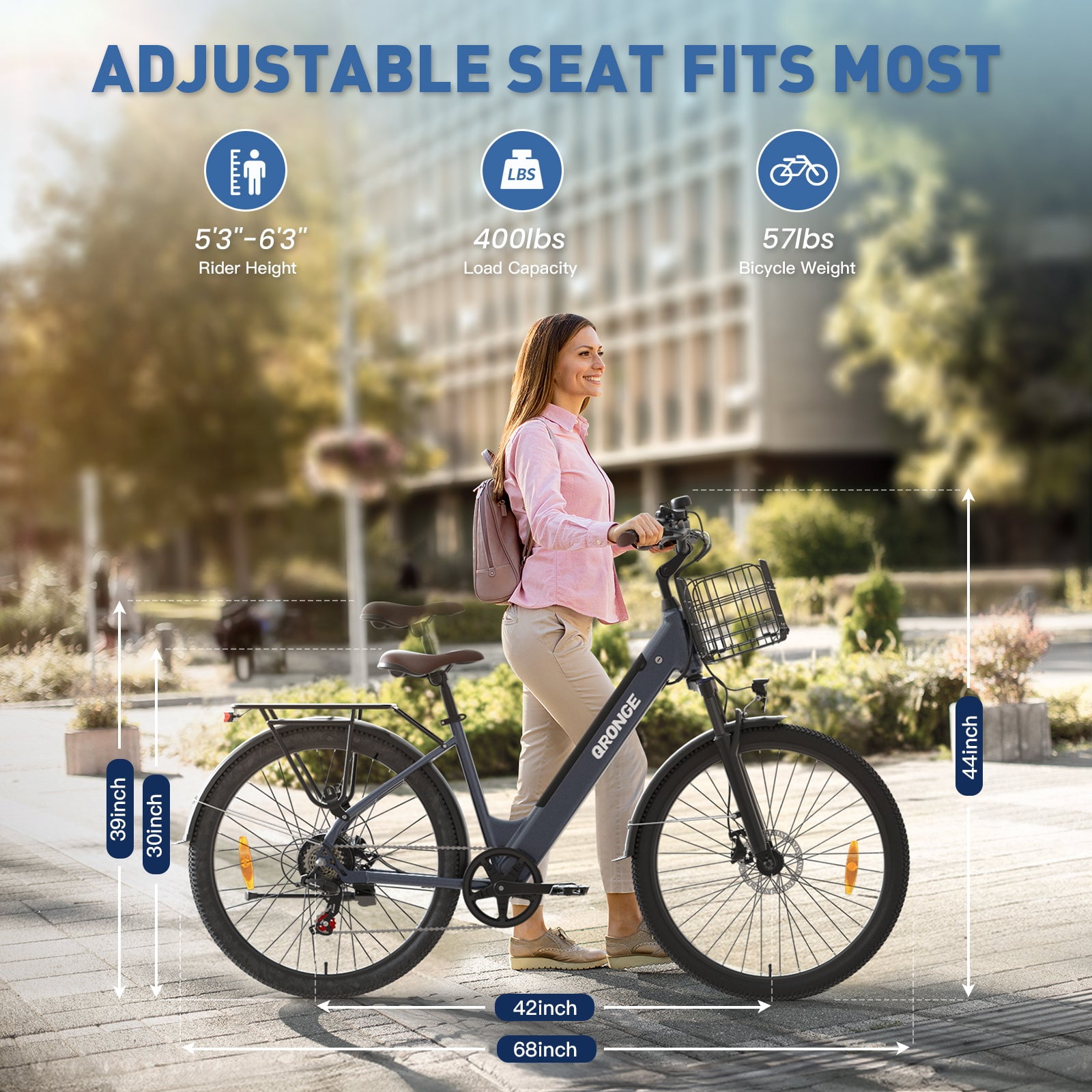 26 inch Electric Bike for Adults 1200W Peak Step Through E-Bike 70Miles Range 25 mph Max Speed Electric Bicycles 7-Speed Front Fork Suspension E-Mountain Bikes 36V 12.8AH Battery, UL2849 by SGS