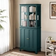 thumbnail image 3 of HLR 72 Freestanding Kitchen Pantry Storage Sideboard with Adjustable Shelves, Glass Display Cabinet, Dark Teal, 3 of 7