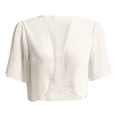 thumbnail image 4 of JGGSPWM Women Shrug Sheer Ruffle Short Sleeve Cropped Chiffon Cardigan for Dress Beige XL, 4 of 5