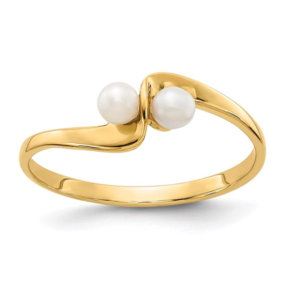 14K Yellow Gold Ring Band Pearl Freshwater White 3mm FW Cultured, Size 8