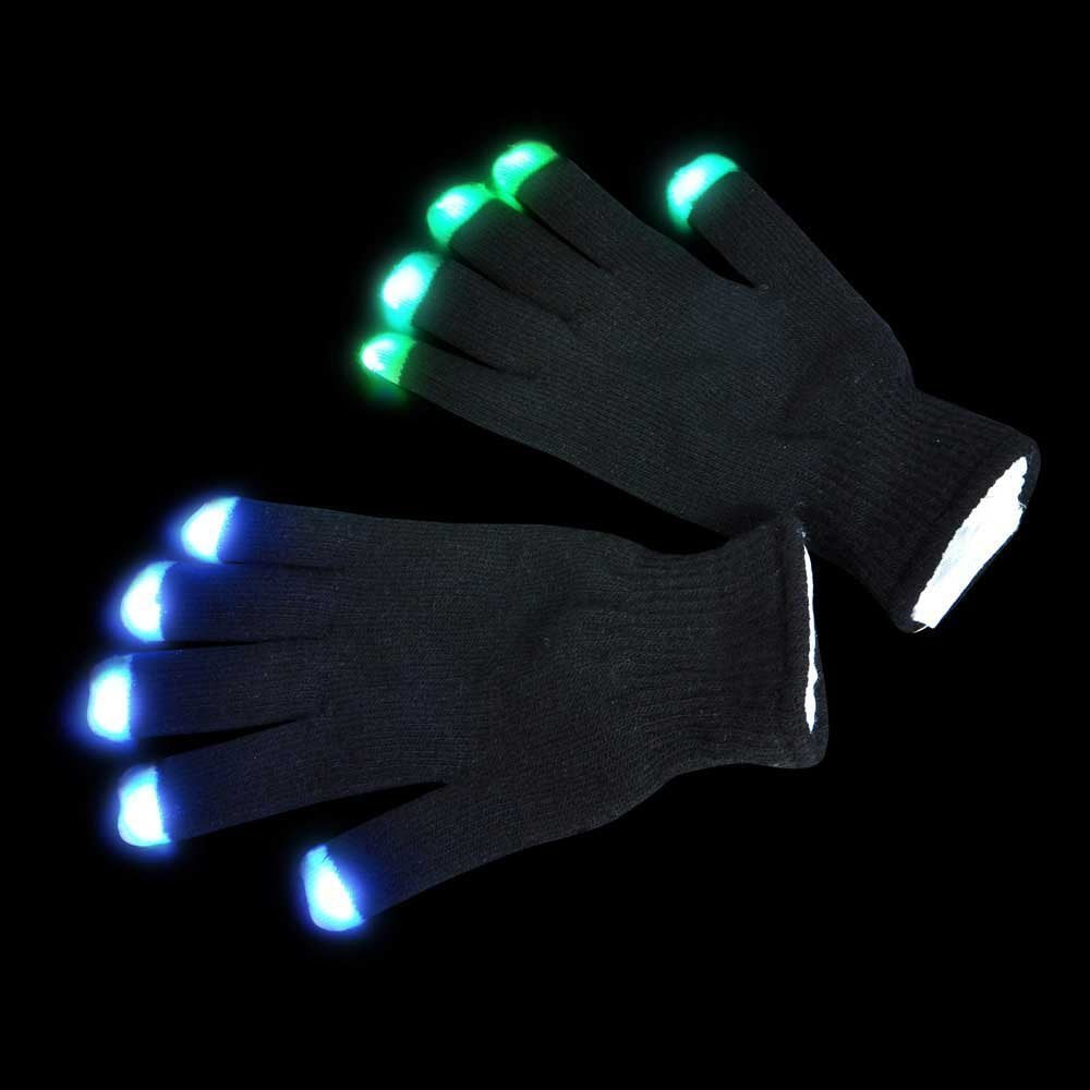 LED Rave Flashing Gloves Glow 7 Mode Light Up Finger Tip Lighting 1 Pair Black
