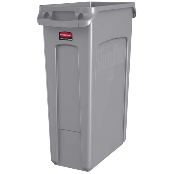 Rubbermaid Commercial Products Poubelle Rectangulaire en Plastique Slim Jim avec Canaux de Ventilation, 23 Gallons, Gris