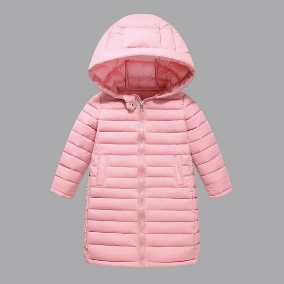 Piuwrlz Winter Trench Coat for Children's Girls Windproof Jackets Solid Color Cotton for Girl Jacket Pink Size 7 Years