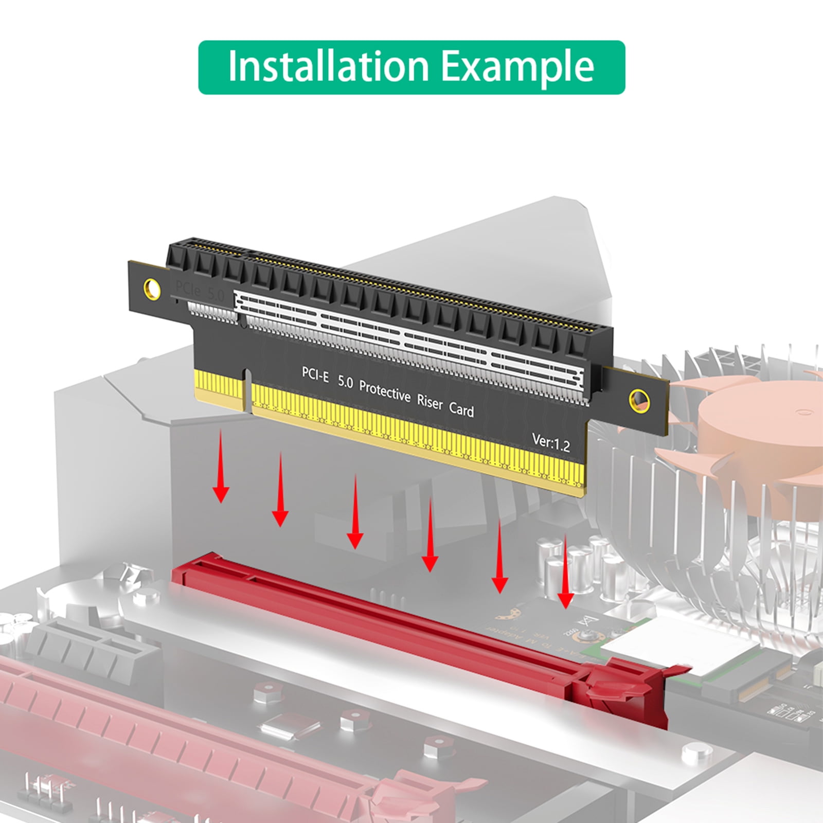 PCIE 16X 5.0 Rising Entended Card 180 Degree Extension Adapter for Computer Connection Desktop Motherboard Extender
