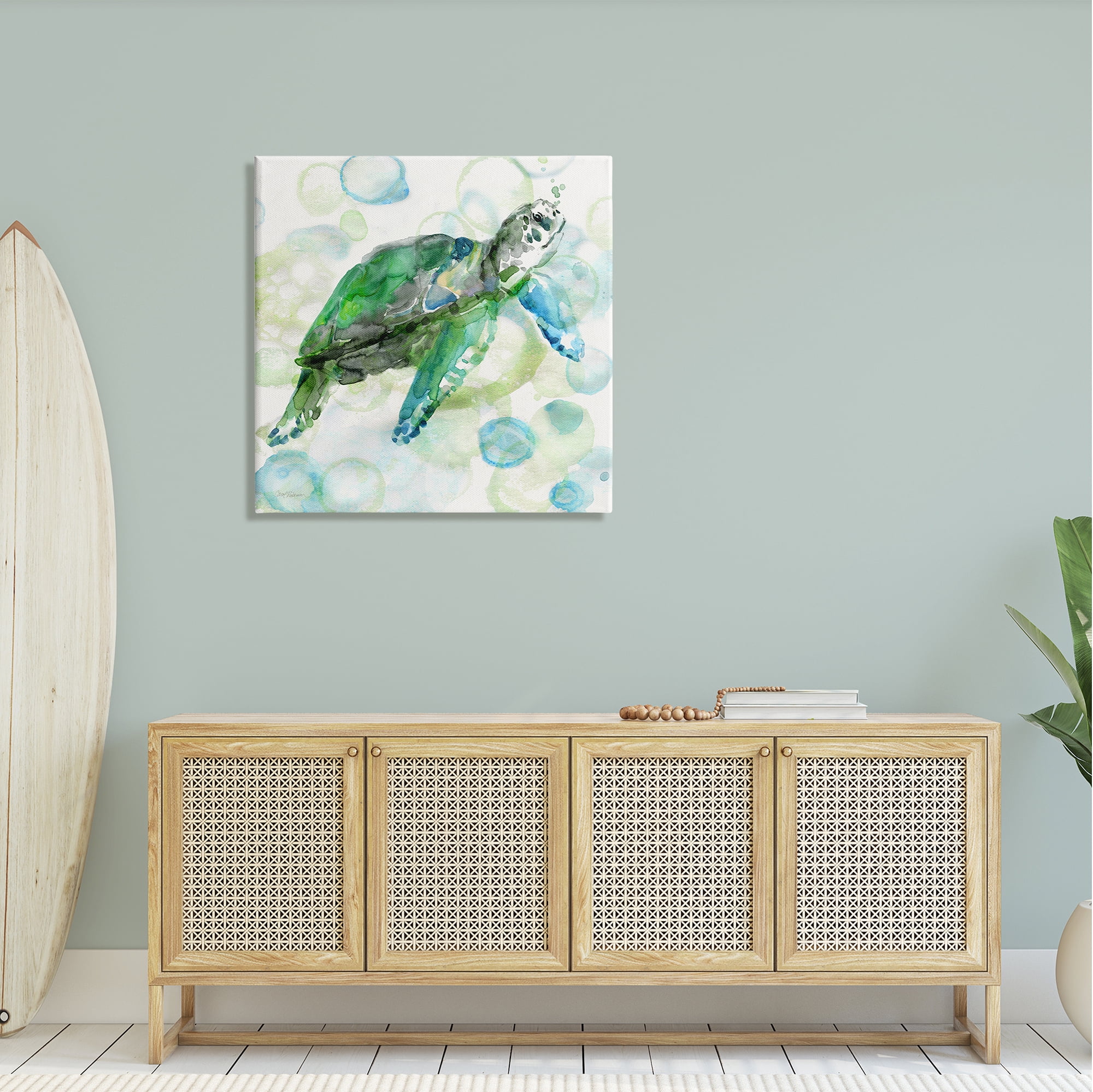 Stupell Industries Aquatic Sea Turtle Water Bubbles Watercolor Detail Painting Gallery Wrapped Canvas Print Wall Art, Design by Carol Robinson