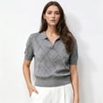 thumbnail image 4 of Women'S Short Sleeve Po-Lo Sweater Knit V Neck Pullover Shirt Summer Top Gray XL, 4 of 6