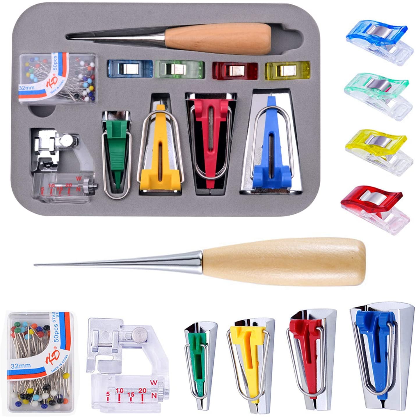 Single/Double Fold Bias Tape Maker Tool Kit, Fabric Bias ...
