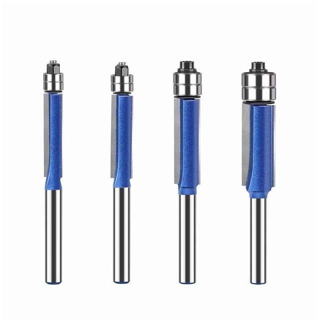 COM1950s 4-Piece Double Bearing Flush Trim Router Bit Set, 1/2-Inch Shank with Carbide Insert for Woodworking