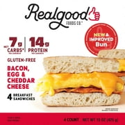 Realgood Foods Co. Bacon, Egg & Cheese Breakfast Sandwich, 16 oz, 4 Count (Frozen), Gluten-Free