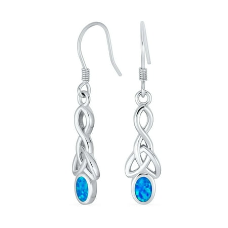 Bling Jewelry Womens BFF Blue Opal Love Knot Dangle Gemstone Earrings Celtic Design Sterling Silver