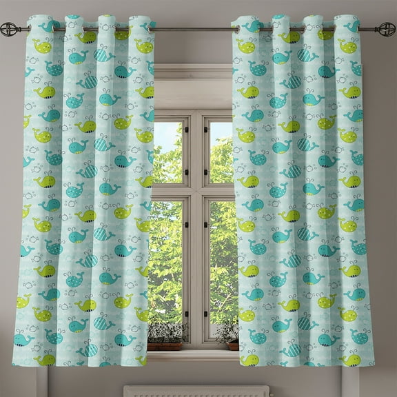 Ambesonne Whale Grommet Curtain, Animals of the 7 Seas, 50" x 54", Sea Green and Turquoise