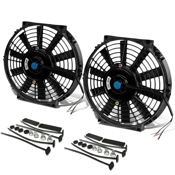 DNA Motoring 2Pcs 10" Inch High Performance Electric Slim Radiator Cooling Fan with Mounting Kit Black