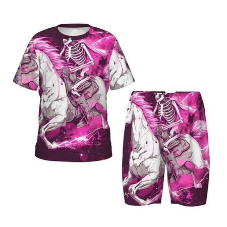 Luyuia Skull White Horse Print Girls  2-Piece Tie-Dye Pajama Set  Cute Summer Loungewear with Shirt and Tank Shorts Nightwear-3X-Large