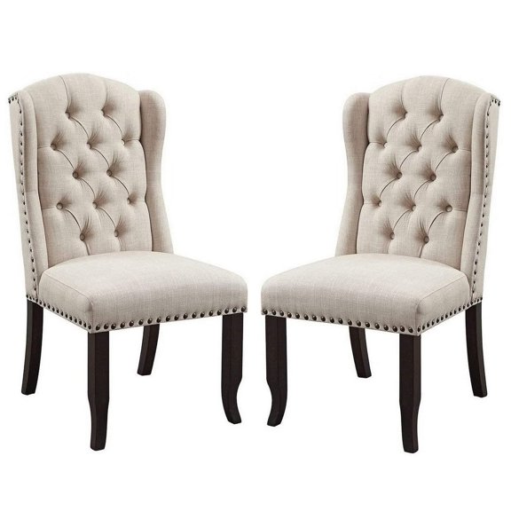 Bega 23 Inch Side Chair Wingback Button Tufted Black Gray Set of 2