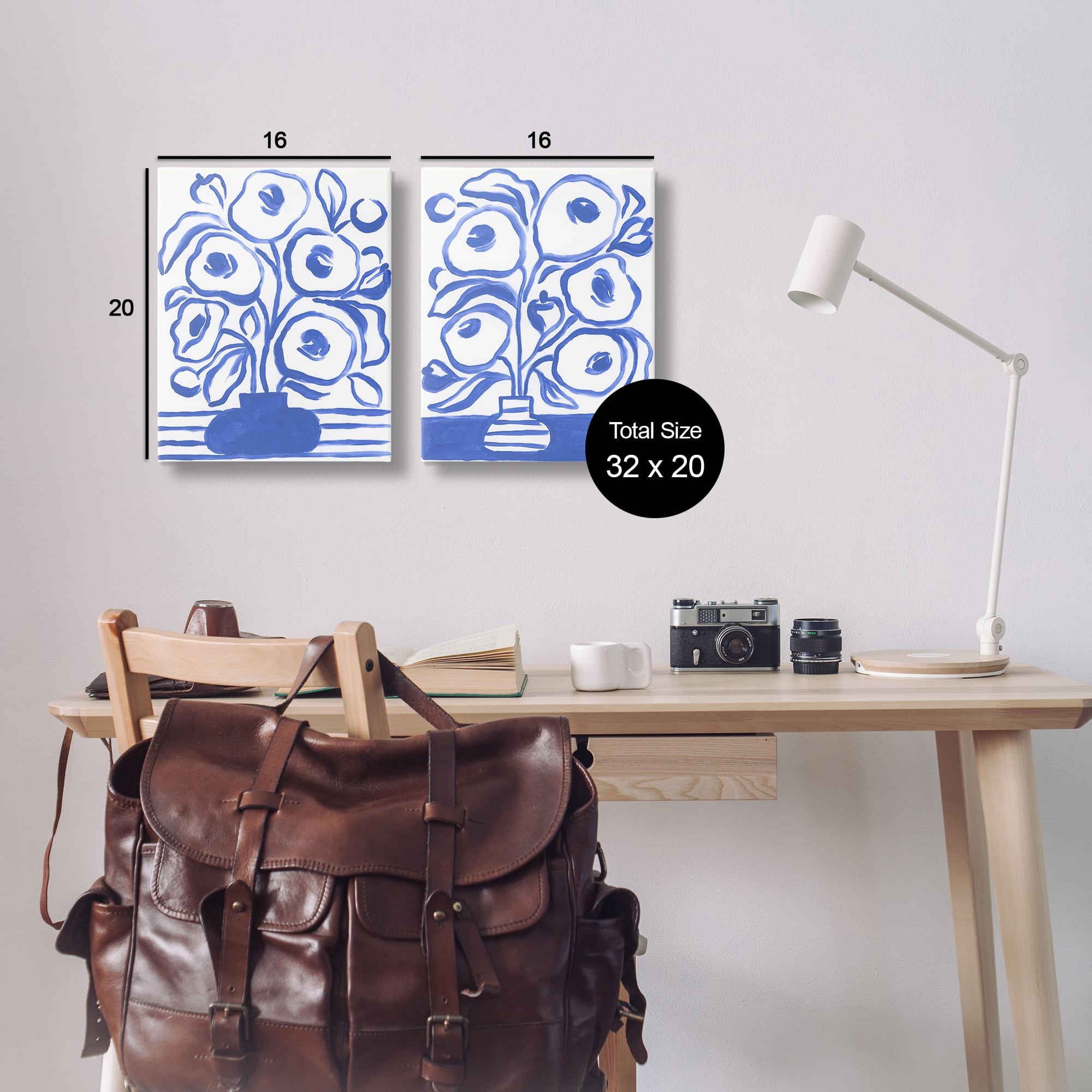 Stupell Industries Modern Blue Floral Vase Plants & Flowers Painting Wrapped Canvas Art Print Wall Art, 16 x 20, Set of 2