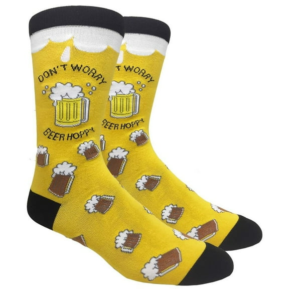 Urban-Peacock Men's Novelty Fun Socks - Don't Worry Beer Hoppy - Yellow - 1 Pair