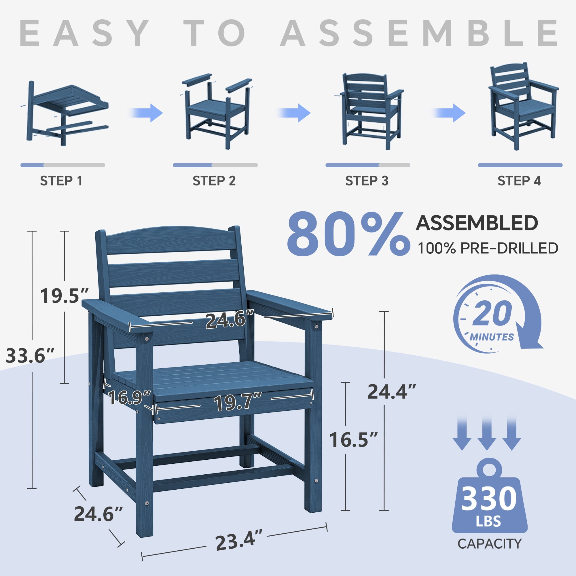 SERWALL 7-Piece Outdoor Dining Set with Expandable Patio Dining Table and 6 Chairs, 60–83 Inch All-Weather HDPE Patio Furniture Sets for Backyard, Garden, Deck, Poolside - Blue