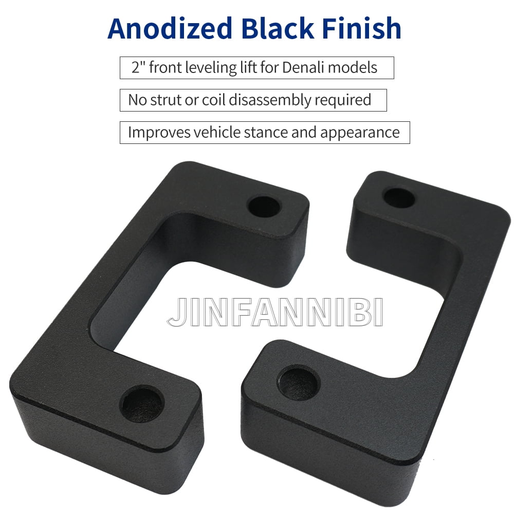 2" Front Leveling Lift Kit for 2007-2019 GMC Sierra Denali with MagnaRide, Billet Aluminum Lift Spacers & MagnaRide Relocation Brackets 2WD/4WD
