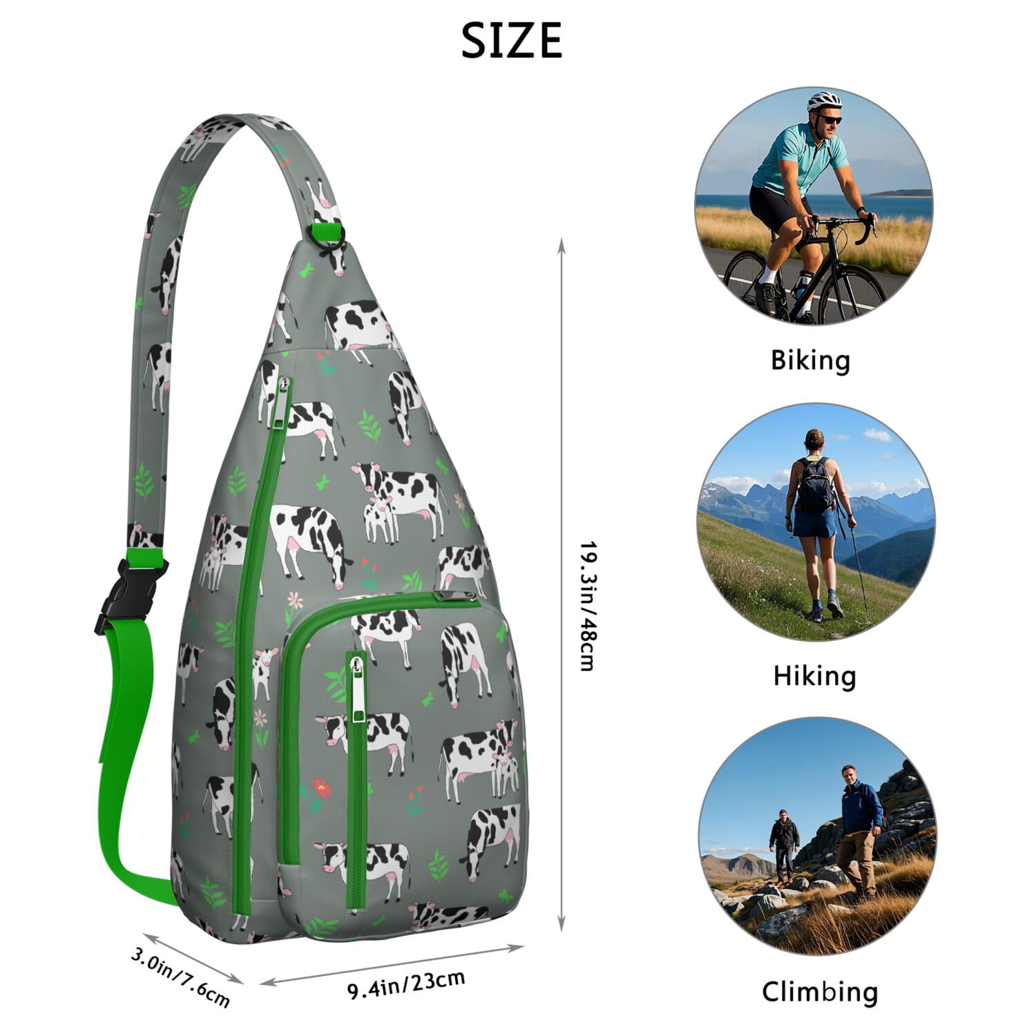 Vintage Highland Cow Print Sling Backpack – Cute Farmhouse Floral Cow Crossbody Bag for Women & Men, Lightweight Hiking Daypack