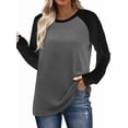 thumbnail image 2 of Camisas de Larga para Mujer, Blusas Raglán con Bloques de Color, Camisetas Básicas Informales de Cuello Redondo, Ropa de Otoño. Negro y Gris XXL, 2 of 8