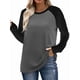 thumbnail image 2 of Camisas de Larga para Mujer, Blusas Raglán con Bloques de Color, Camisetas Básicas Informales de Cuello Redondo, Ropa de Otoño. Negro y Gris M, 2 of 8