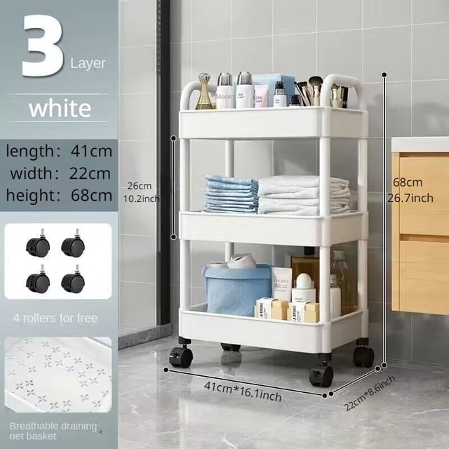 Carrito auxiliar con ruedas, mueble de cocina, estante de almacenamiento, estantería de plástico móvil, cesta de verduras
