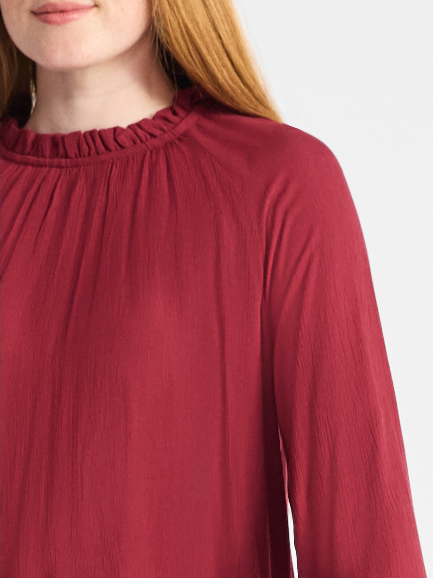 Time and Tru Women's Flowy High Neck Blouse, Size XS-XXXL