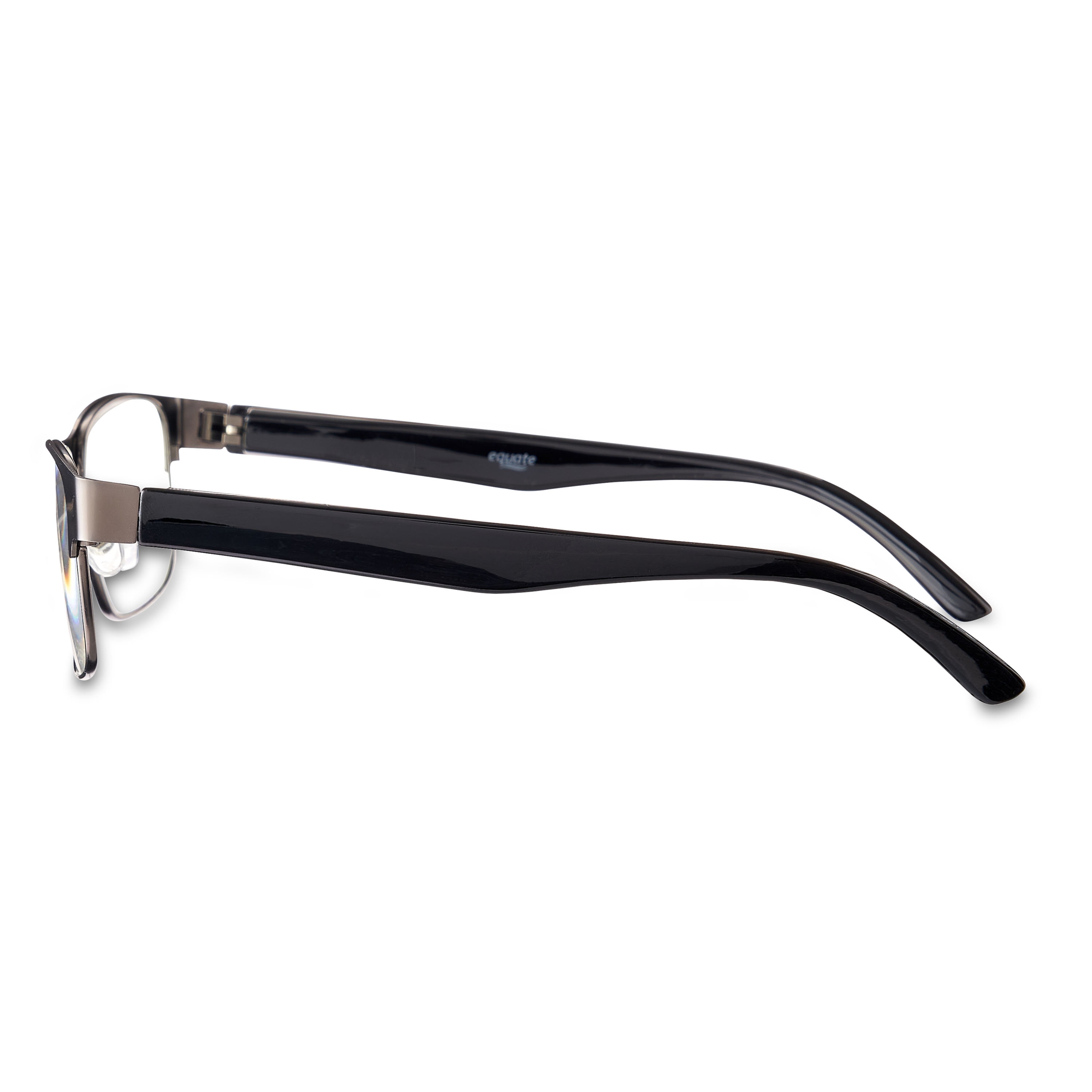(2 pack) Equate Men's Miller Bluelight Spring Hinge Rectangular Reading Glasses with Case, Gun Metal, +1.50