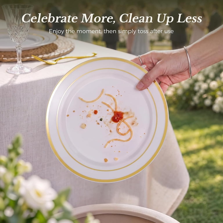 Goodluck Disposable Plastic Plates, 200 Count Gold Rim photo 6