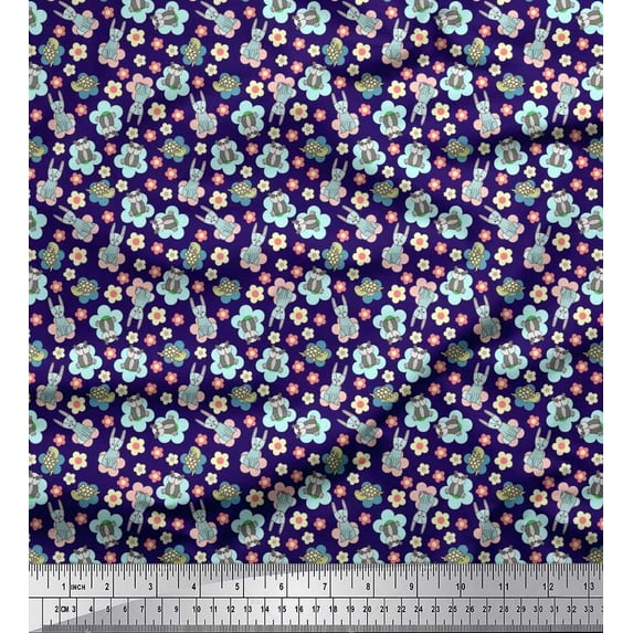 Soimoi Rayon Fabric Tortoise,Rabbit & Panda Kids Printed Craft Fabric by The Yard 56 Inch Wide